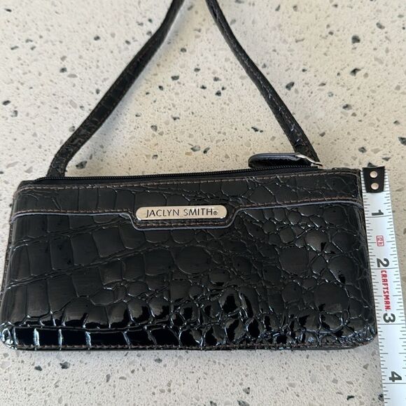 Jaclyn Smith Black/Brown Croc Patent Vegan Leather Small Crossbody Wallet EUC - Picture 4 of 10
